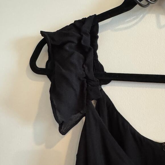 Reformation Butterfly Midi Dress Black Zip Ruffled Tiered Short Sleeve Sz 10 - Picture 3 of 7